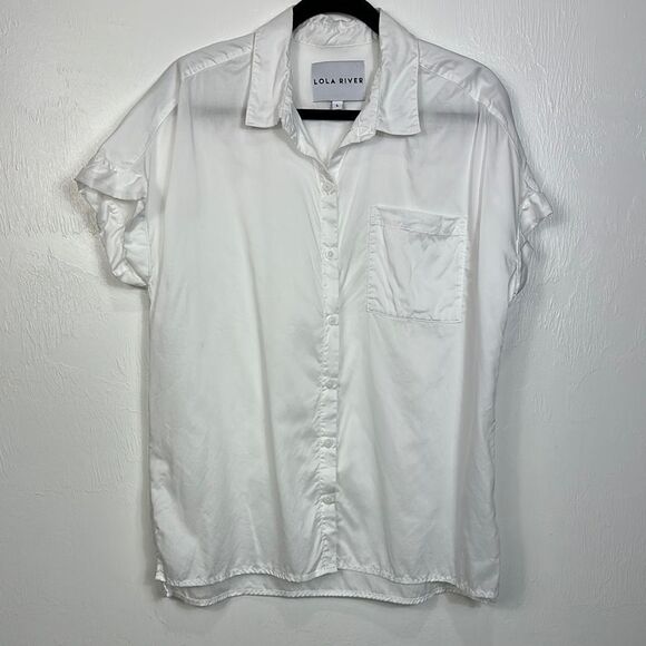 Lola River White Chest Pocket Short Sleeve Button Down Shirt Size L - Picture 2 of 8